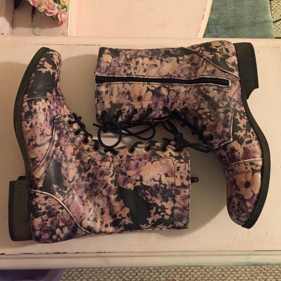 Floral Print Combat Boots