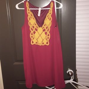 Garnet and gold mini dress