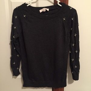 Loft grey sweater with pearl decorated sleeves