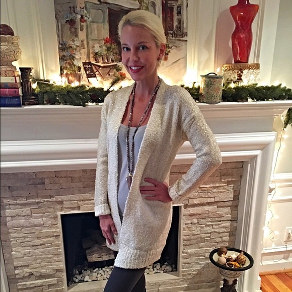 Kaisley Sweaters - Warm and Sparkly- cream/gold open cardigan!
