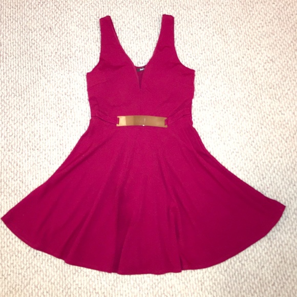 Maroon V-Neck Skater Dress