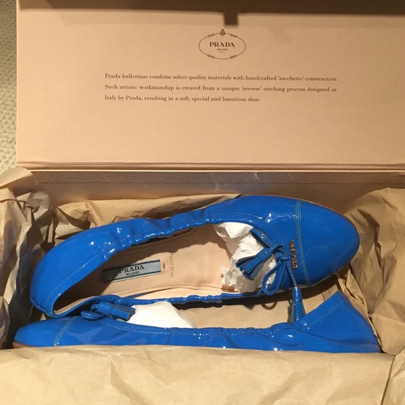 Prada blue patent leather ballet flats