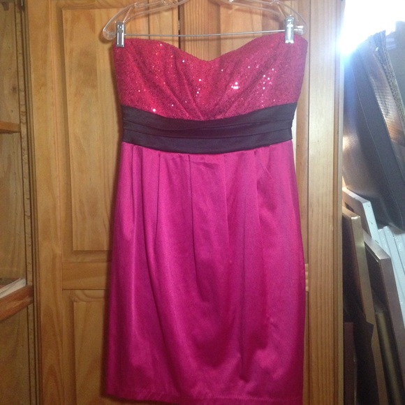 Strapless Pink Sequin Party Dress