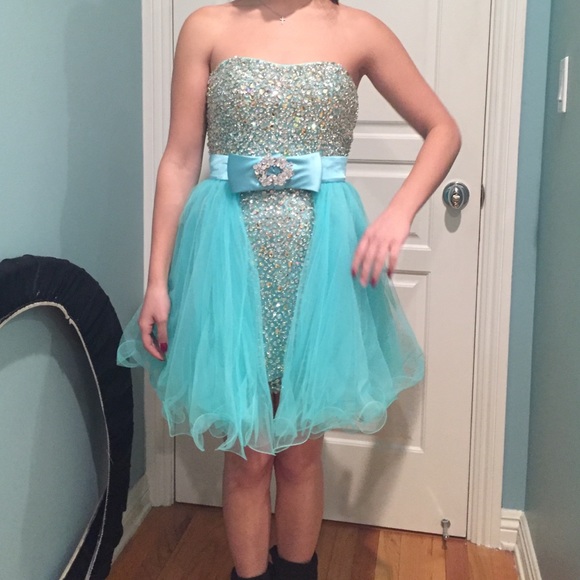Turquoise Beaded Strapless Dress