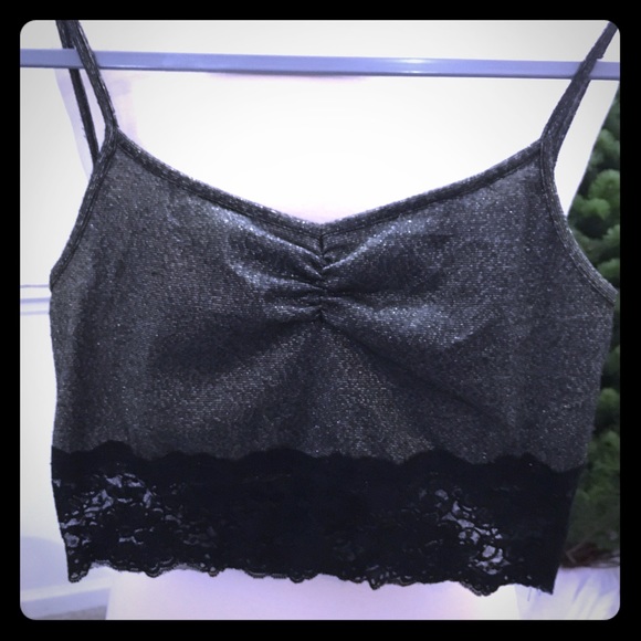 Metallic Glittery Black Lace Bralet