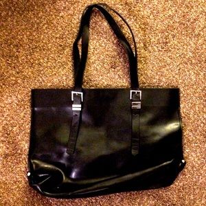 Zara large black patent leather tote bag
