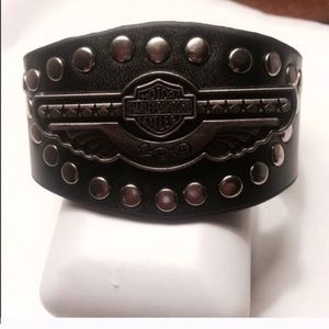 Black studded leather Harley Davidson bracelet.