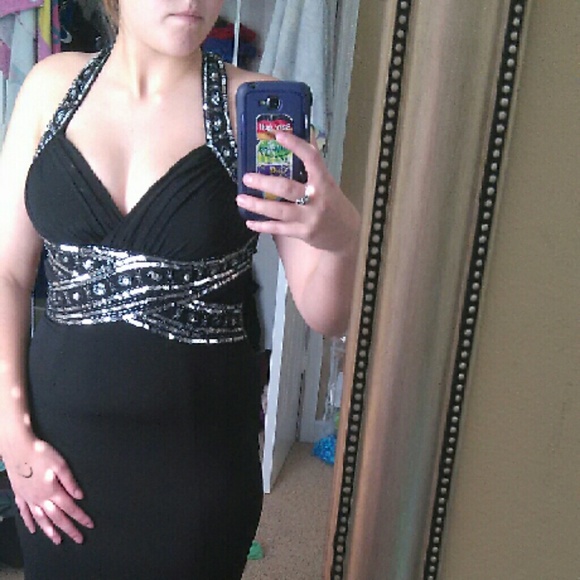 Blue long silver and navy beading dress - Picture 1 of 3