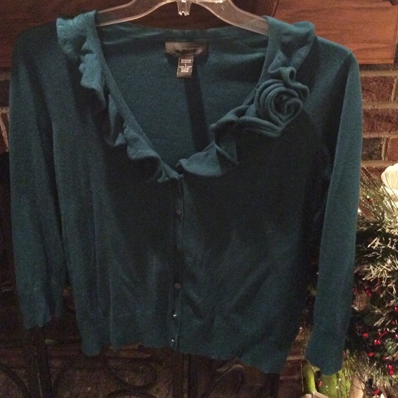 Sweater  with ruffled-rosette embellishment - Teal