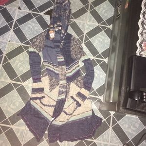 Tribal print hooded cardigan