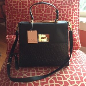 Badgley Mischka Glenda Ostrich Satchel Handbag