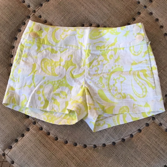 J crew acidic yellow paisley print shorts