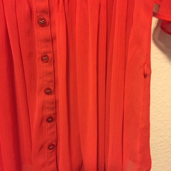 Pleated Orange Blouse with Peek-A-Boo Sleeves - Picture 3 of 3