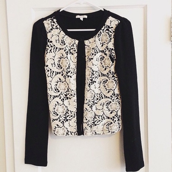 Black Cardigan with Lace embroidery