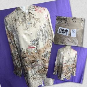 Chico's Asian print button silk shirt