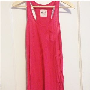 Hot pink razorback tank.