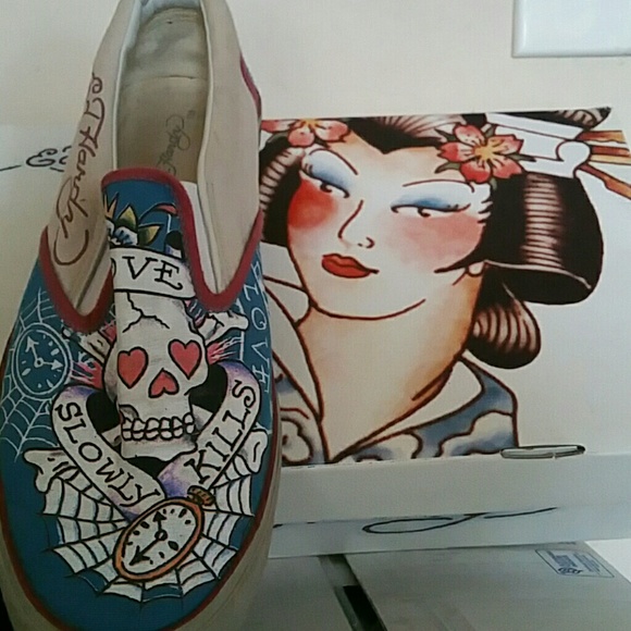 Reposhing Ed Hardy slip ons..