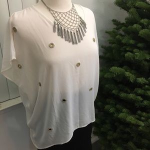 Chiffon White Blouse with Rhinestone Detail