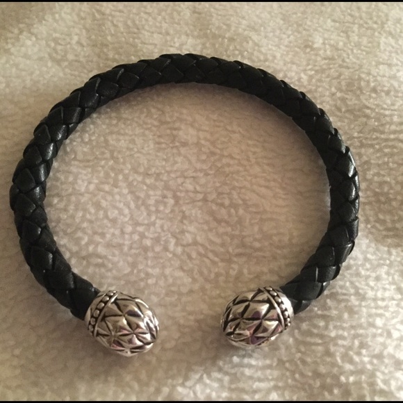 NWOT Samuel B Leather Woven Sterling Floral Cuff