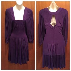 Bcbg purple pleated long sleeve dress XS
