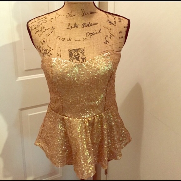 Gold sequin peplum top