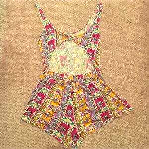 Tribal print Romper with cutout back & pockets
