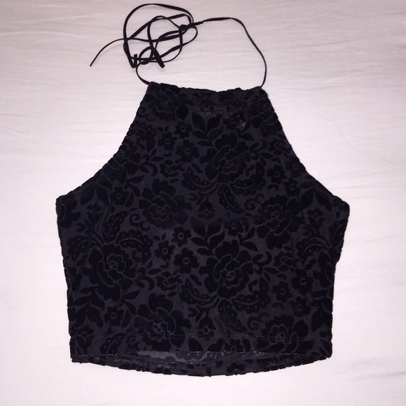 Brandy Melville Velvet Sachi Floral Halter Top