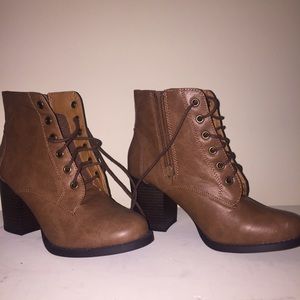 Brown lace up booties