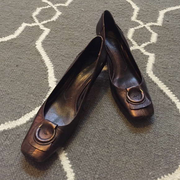 Nine West Brown Leather Short Heels Shoes
