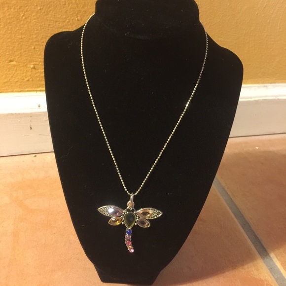 Butterfly necklace with colorful rhinestones