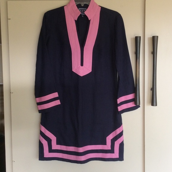 Navy and Pink Linen Coverup