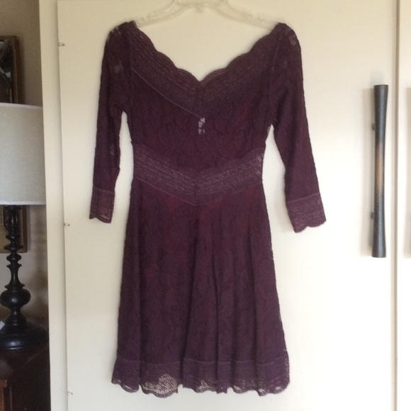 Free People Wide Neck Lace Dress Maroon