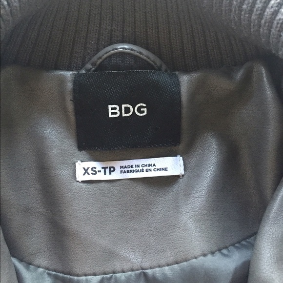 BDG Vegan Leather Grey Bomber Jacket - Picture 2 of 3