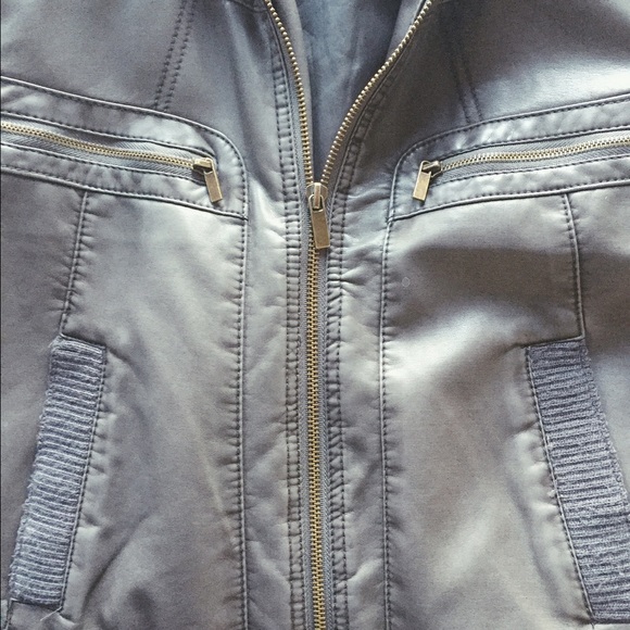 BDG Vegan Leather Grey Bomber Jacket - Picture 3 of 3