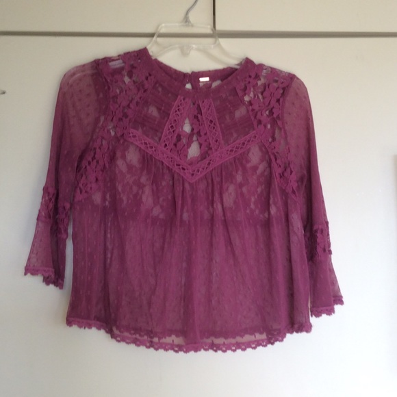 Free People Raspberry Lace Blouse