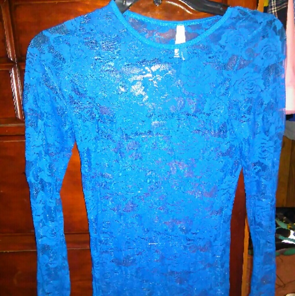 See through Blue floral long sleeve top