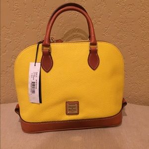 Dooney & Bourke Mustard Pebble Grain Satchel.