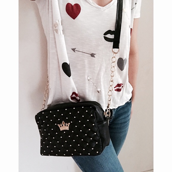 HP! Black Quilted Bag with Gold Studs