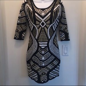 Black white and gold sweater dress