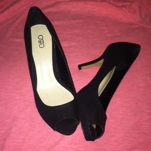 Cato black faux suede peep toe heels
