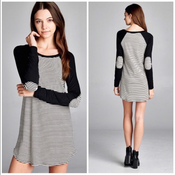Boutique Dresses & Skirts - 🆕Striped Contrast Tunic Top Dress w Elbow Patches