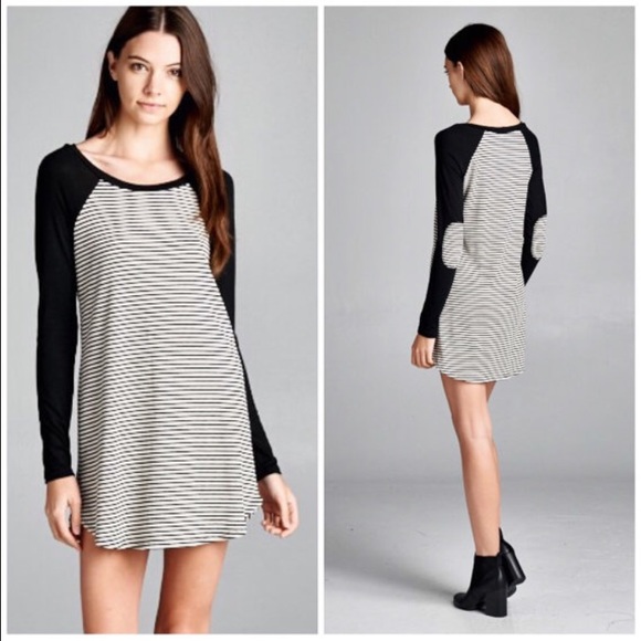 🆕Striped Contrast Tunic Top Dress w Elbow Patches - Picture 3 of 4