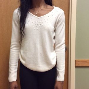 Creamy white beaded sweater, elegant