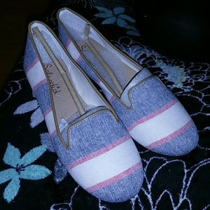 Red white and blue flats loafers