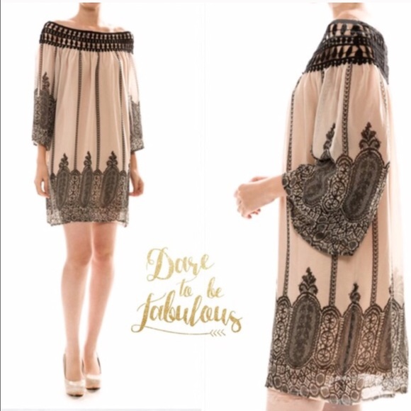 🌺HP 6/24🌺CROCHET TRIM OFF SHOULDER DRESS/TUNIC - Picture 4 of 4