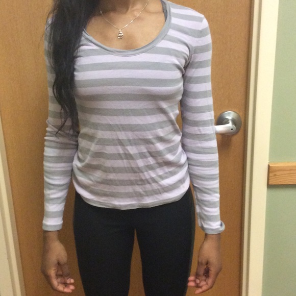 Old navy gray and purple striped long sleeve - Picture 1 of 2