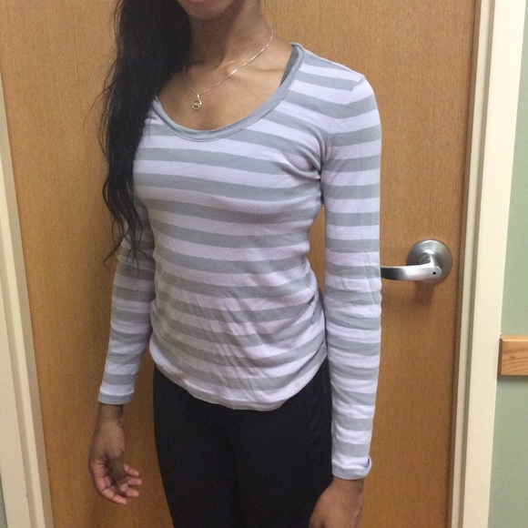 Old navy gray and purple striped long sleeve - Picture 2 of 2