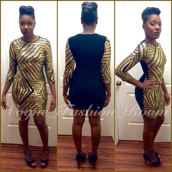 Dresses & Skirts - Gold and Black Sequins Dress NWOT