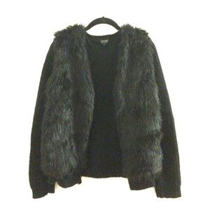 Reserved. Black, Faux Fur Vest - Sweater Jacket.