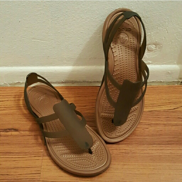 Crocs Adrina Espresso Rubber T Strap Sandals